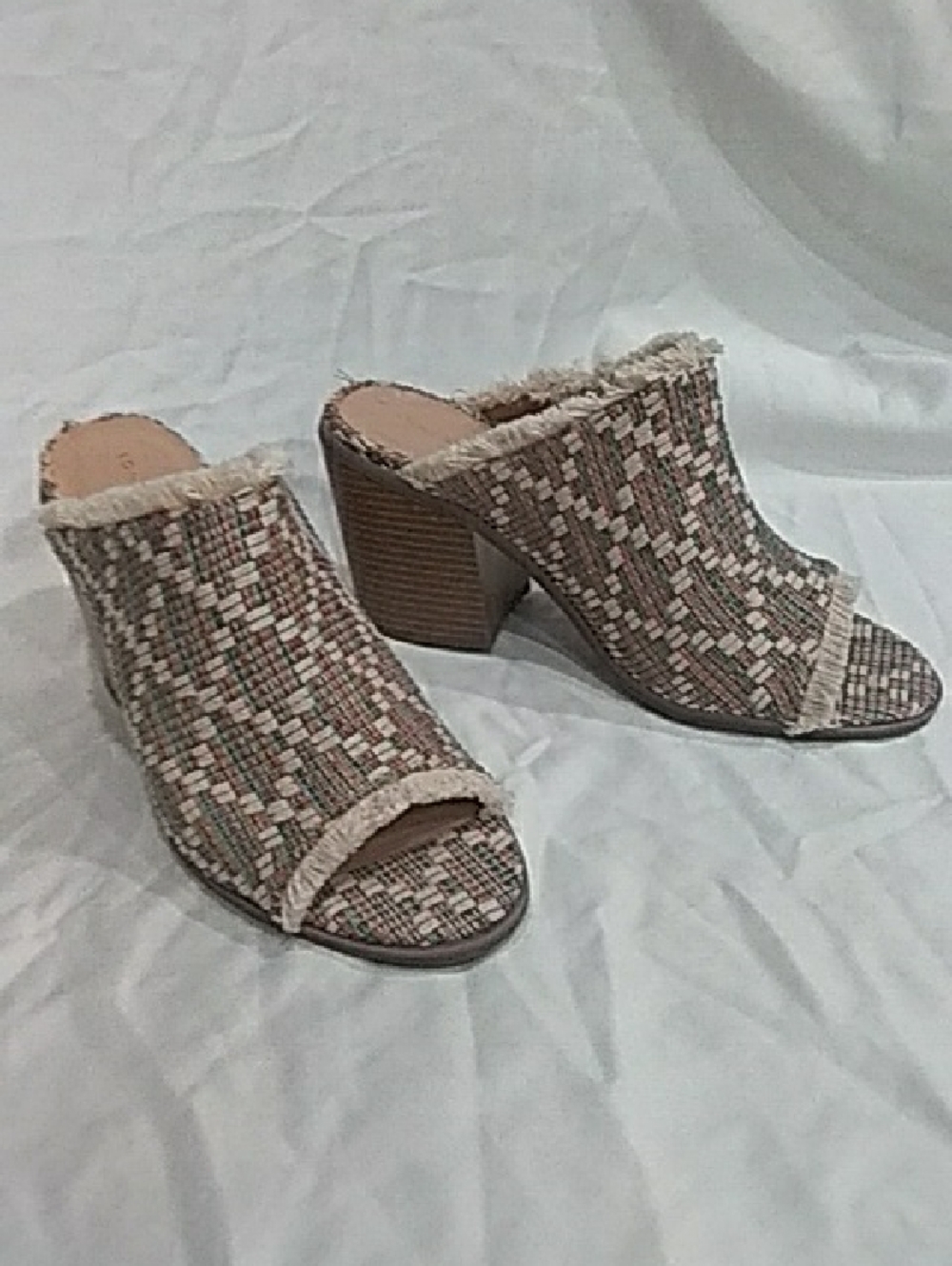 Neutral Multi Woven Open-Toe Block Heel Mules
